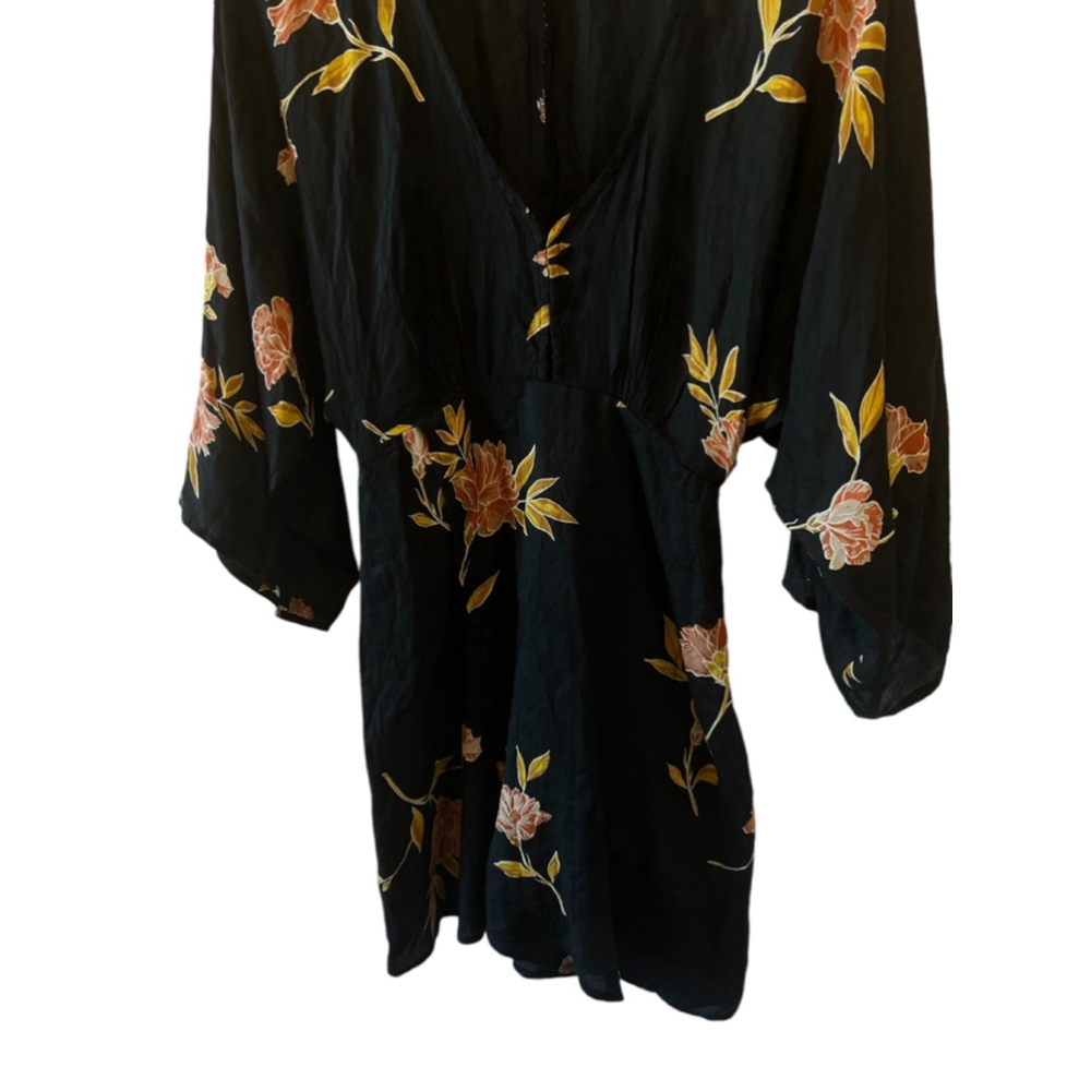 Amuse Society Floral Mini Dress Black Pink Boho V-Neck Long Sleeve S - Picture 4 of 11